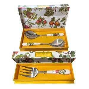 Portmeirion Pomona Salad Servers & Meat Fork Set In Gift Boxes NEW